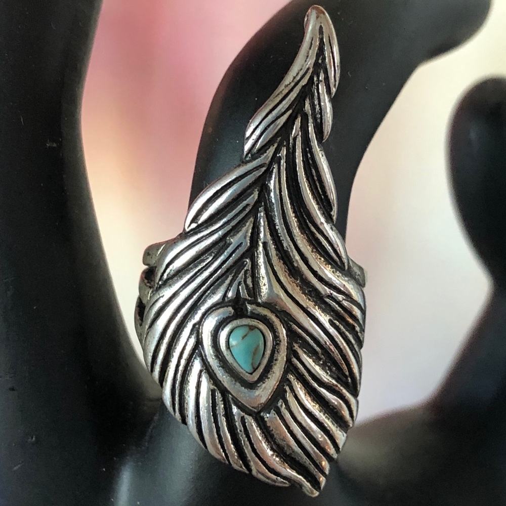Lucky Brand Ring Size 7 Silver Tone Faux Turquoise